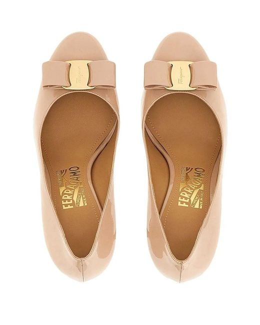 Ferragamo Natural Vara Bow Mid-Heel Pumps