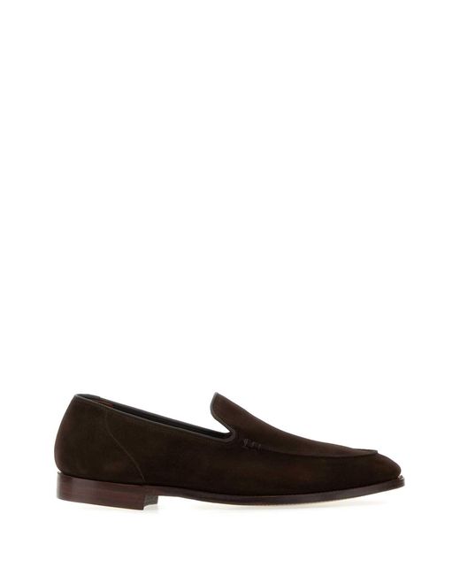 Crockett and Jones Brown Suede Salcombre Loafers With Leather Sole for men