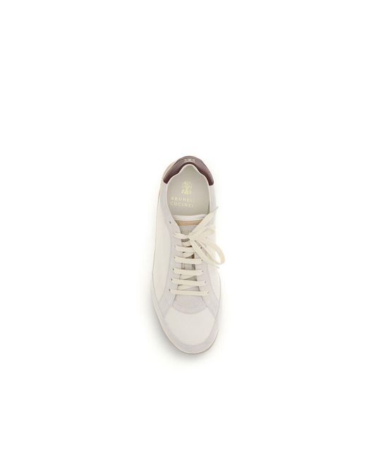 Brunello Cucinelli White Beige Calf Leather Bos Taurus Sneakers for men