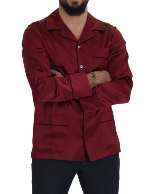 Dolce & Gabbana Red Silk Lounge Top Pajama Sleepwear Shirt for men