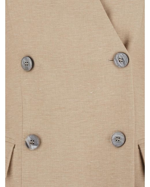 Tela Natural Double-Breasted Jacket With V-Neck