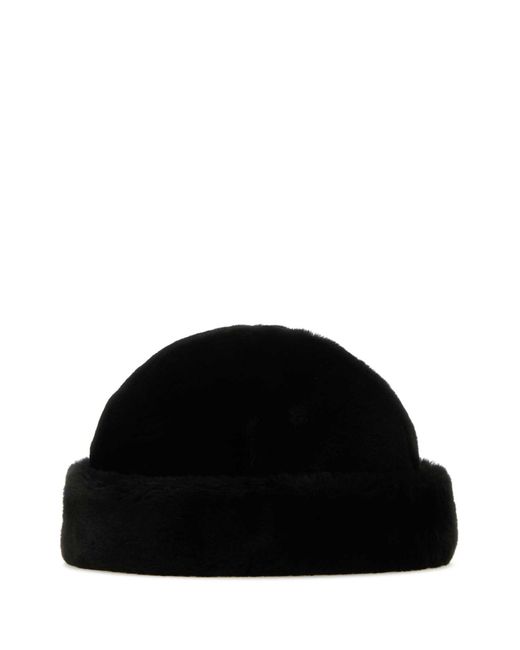 Prada Black Logo Plaque Shearling Hat for men