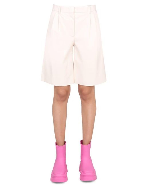 MSGM Pink Faux Leather Bermuda Shorts