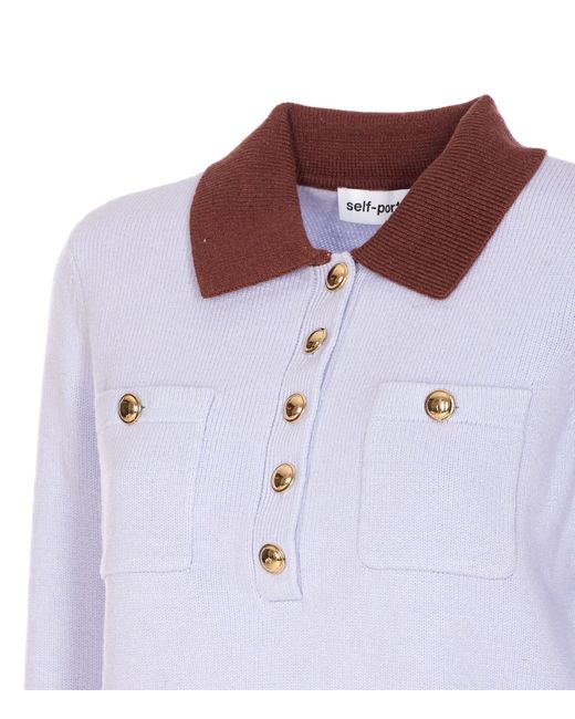Self-Portrait Purple Knitted Contrast Collar Knit Top