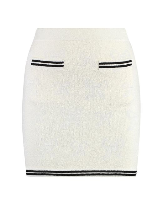 Self-Portrait White Knitted Mini Skirt Polyamide