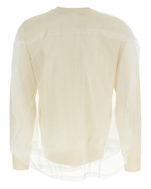 Comme des Garçons Natural Tulle-Detail Knit Cardigan