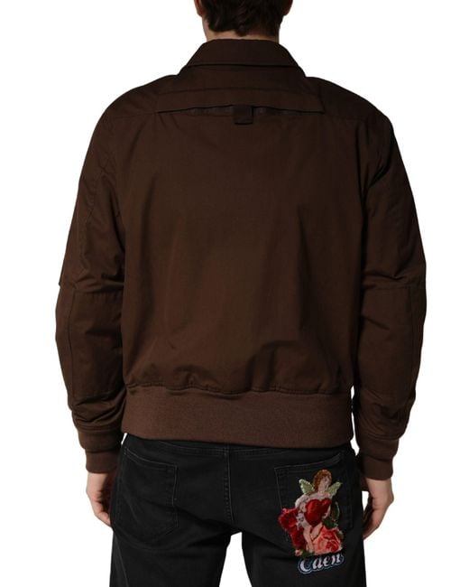 Dolce & Gabbana Brown Cotton Stretch Full Zip Bomber Jacket for men