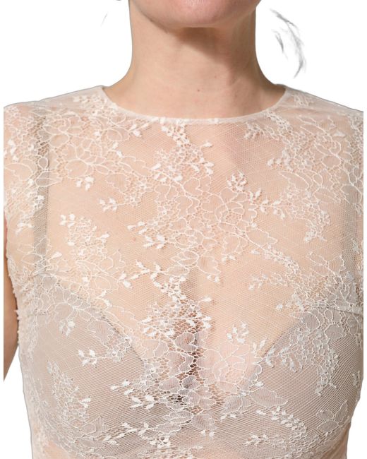 Dolce & Gabbana Pink Floral Lace Sheer Sleeveless Midi Dress