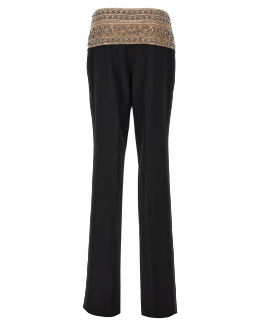 Stella McCartney Black Crystal-Embroidered Mesh-Waist Wool Trousers