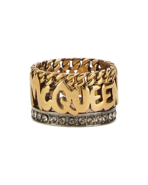 McQueen Metallic Graffiti Ring Brass Rings