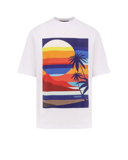 DSquared² White Summer Lovers Cotton T-Shirt With Print for men