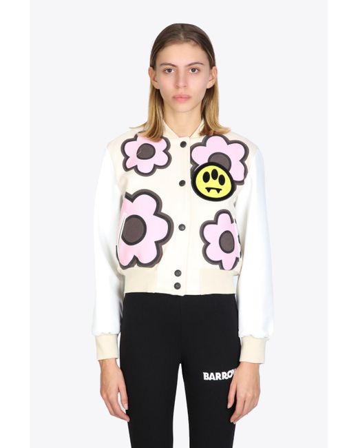 Barrow Cropped College Jacket Off-white Varsity Jacket With Vegan Leather Sleeves.