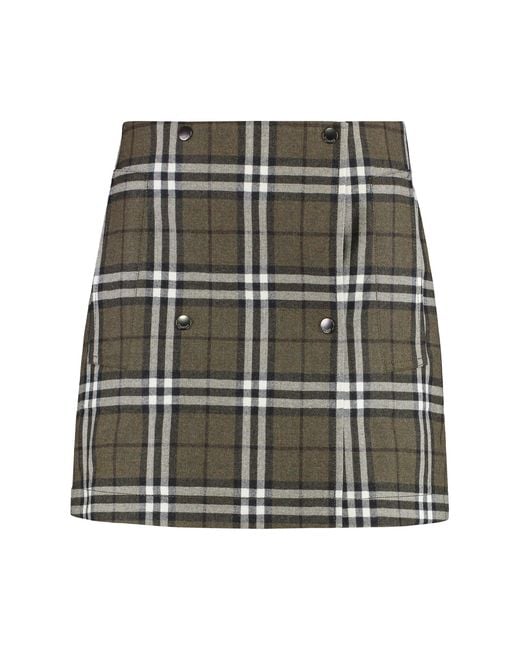 Burberry Green Wool Mini Skirt With Check Motif