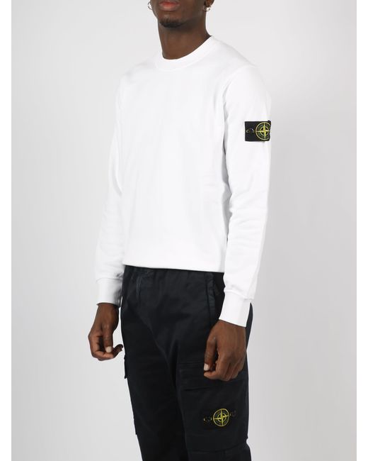 Stone Island Logo Crewneck Sweatshirt in White for Men Lyst UK