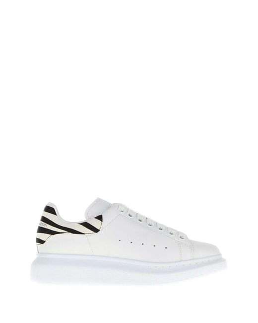 Alexander McQueen White Leather Sneakers With Printed Suede Heel