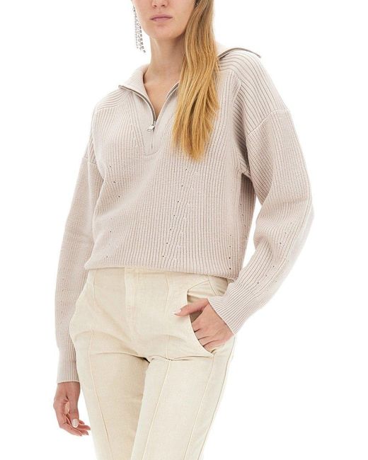 Isabel Marant White Benny Half-zipped Knitted Jumper