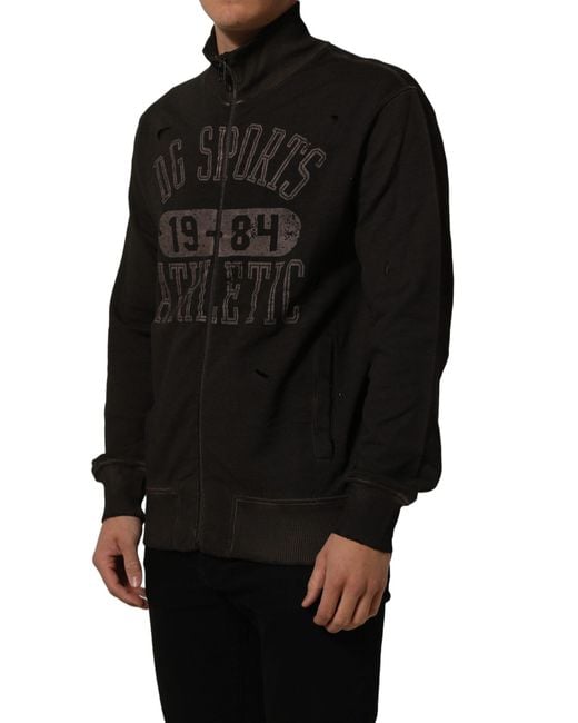 Dolce & Gabbana Black Logo Print Full Zip Sweatshirt Sweater Cotton Clothing for men