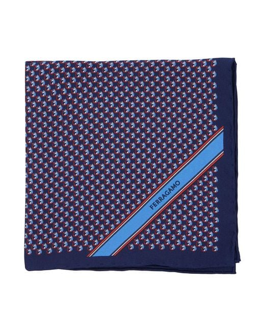 Ferragamo Blue Pocket Square Silk Ties & Bow for men