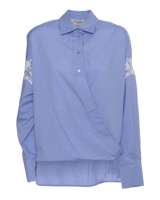 Ermanno Scervino Blue Light Shirt With Lace
