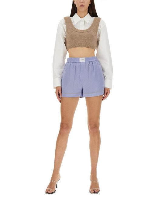 T By Alexander Wang Blue Shorts With Logo