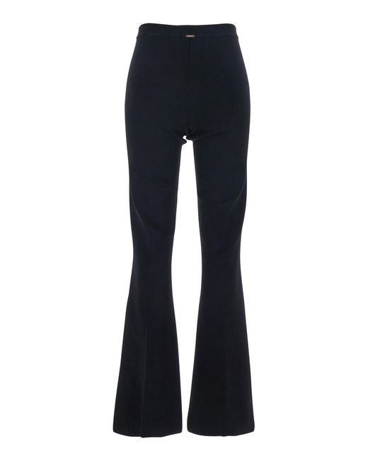 Twinset Blue Ribbed Design Pants For Viscose Polyamide Elastane Trousers