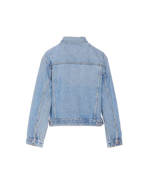 Alexander Wang Blue Embossed Logo Trucker Denim Jacket