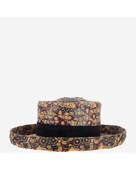 Maison Michel Brown Raffia Sonjador Hat With Floral Pattern