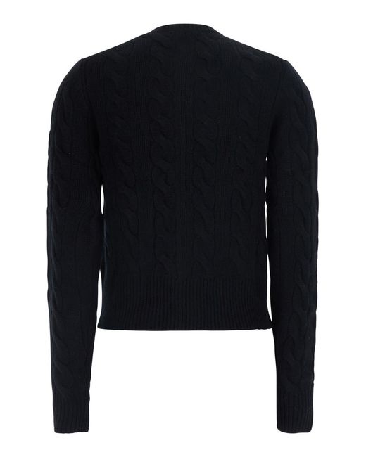 Polo Ralph Lauren Black Cropped Wool And Cashmere Cardigan Tops