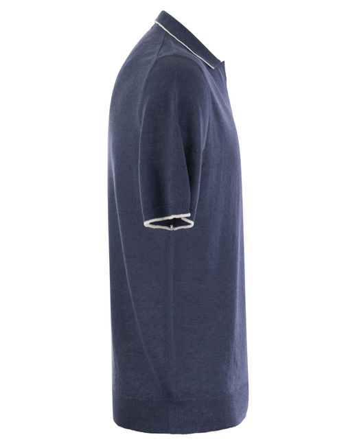 Fedeli Blue Polo Shirt With Open Collar for men