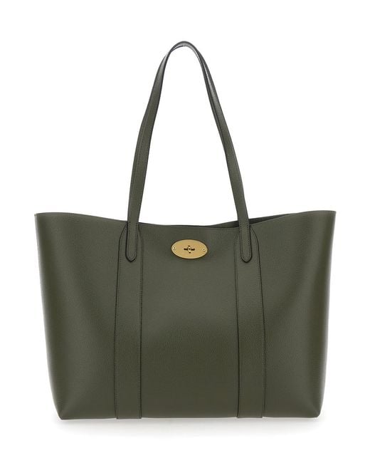 Mulberry Green Bayswater Tote Bag With Front Turn-Lock Closure