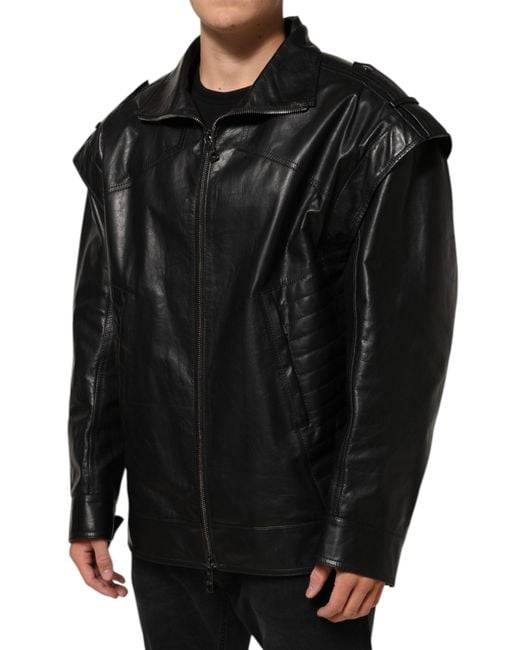 Dolce & Gabbana Black Leather Jackets for men