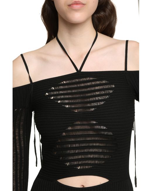 ANDREADAMO Black Ribbed Knit Dress Viscose