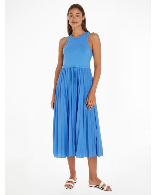 Tommy Hilfiger Blue Sleeveless Midi Dress With Pleated