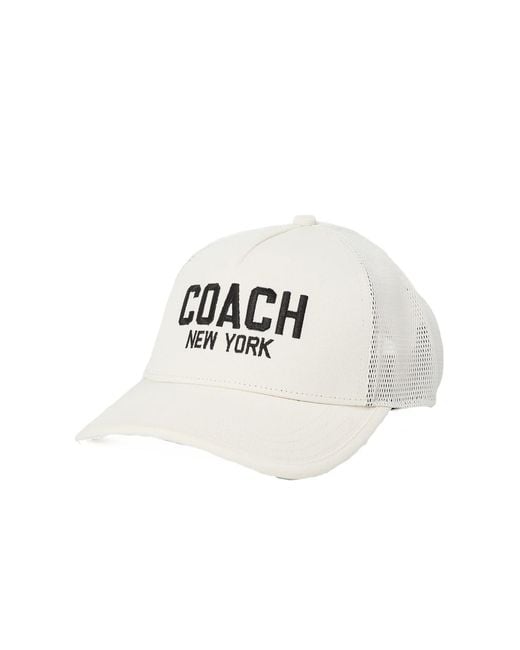 COACH White Embroidered Logo Trucker Hat Cap