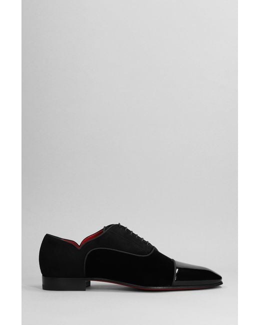 Christian Louboutin Black Greggy Chick Flat Lace Up Shoes In Suede for men