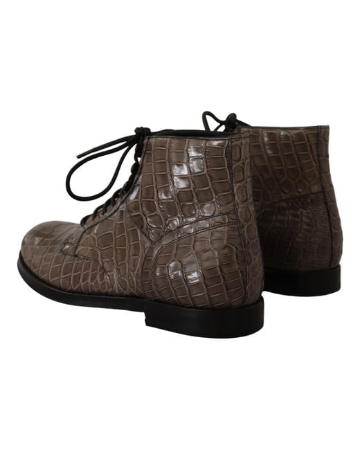 Dolce & Gabbana Black Crocodile Leather Derby Boots for men