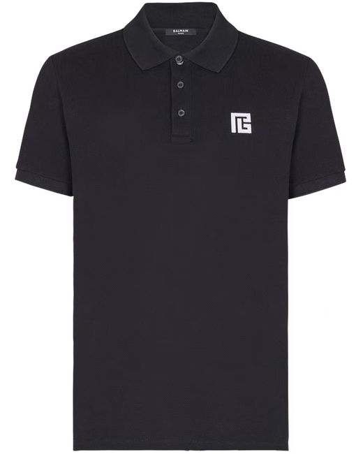 Balmain Black Cotton Classic Short Polo for men