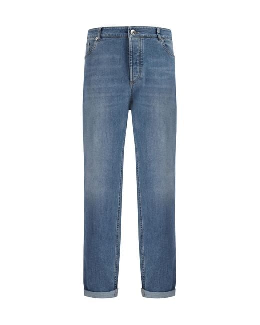 Brunello Cucinelli Blue Straight Jeans Cotton; Elastane for men