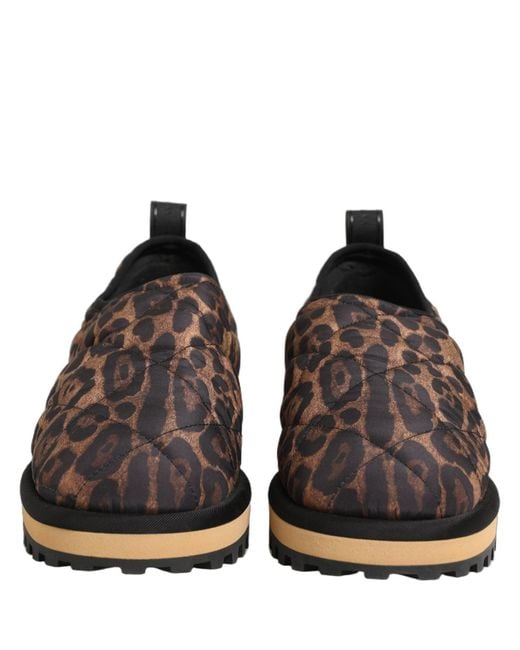 Dolce & Gabbana Gray Leopard Print Quilted Sneakers Shoes Elastane Polyester Viscose for men
