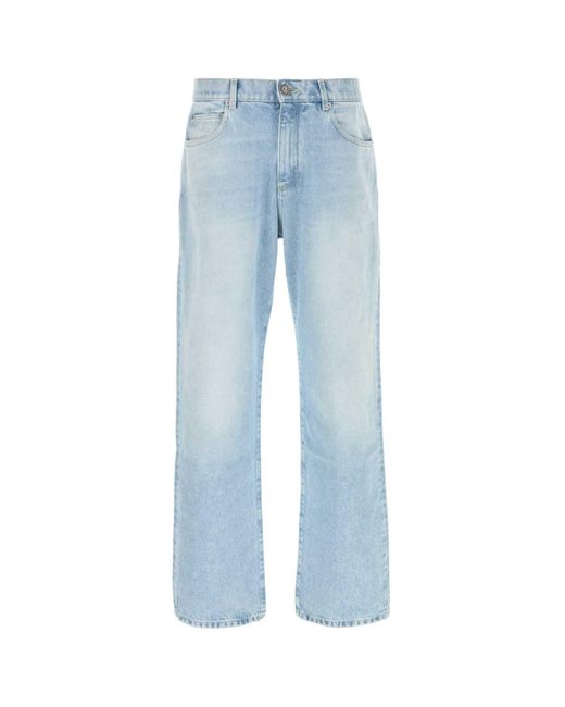Balmain Wide Leg Denim Jeans in Blue for Men Lyst