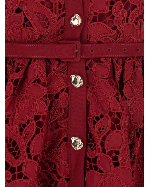 Self-Portrait Burgundy Lace Collared Mini Dress