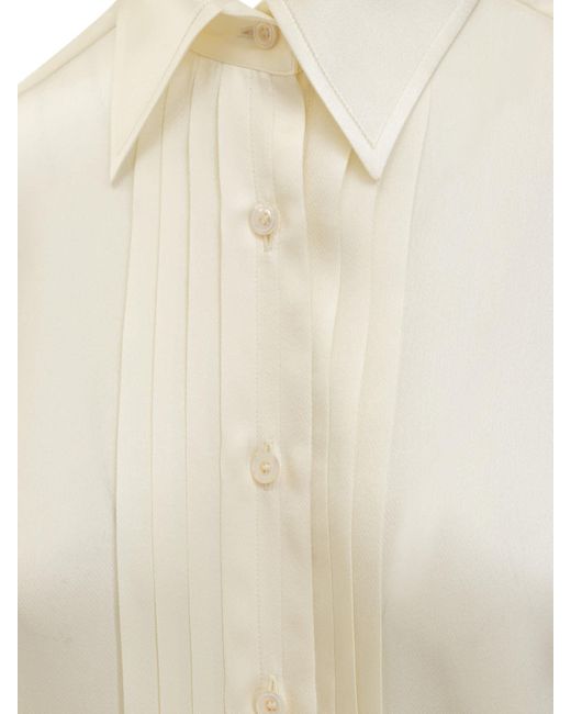 Tom Ford White Silk Shirt With Pleated Detail