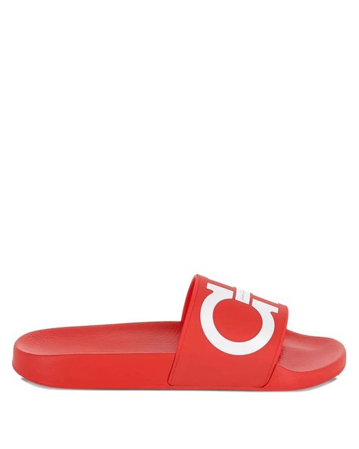 Ferragamo Red Logo-Motif Slides