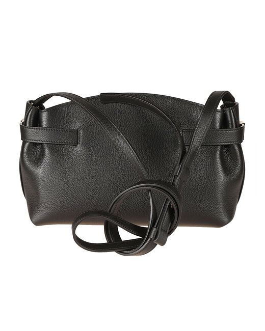 Ferragamo Black Grained Leather Gancini Shoulder Bag