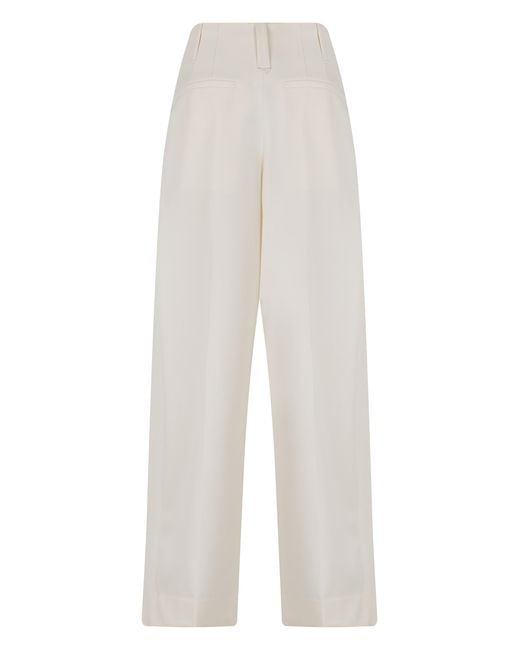 Victoria Beckham White Trousers Pleated Wool Wide-Leg