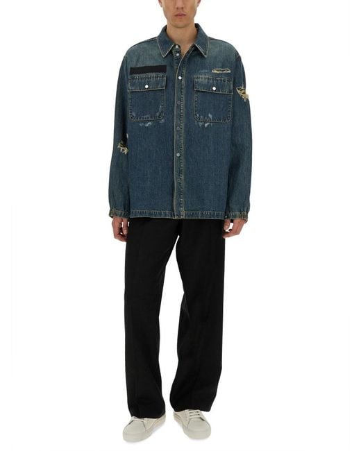 Helmut Lang Blue Distressed Denim Uniform Shirt for men