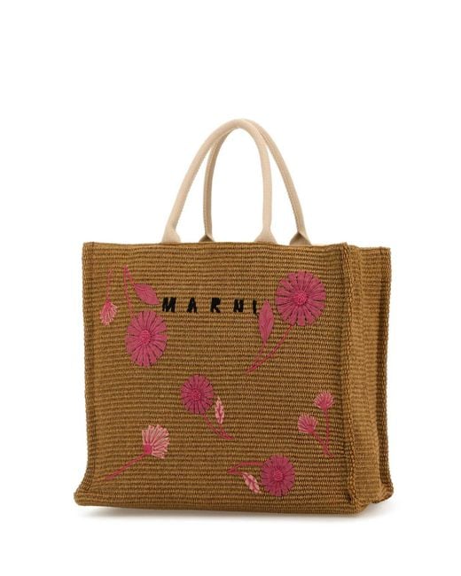 Marni Multicolor Caramel Raffia Shopping Bag