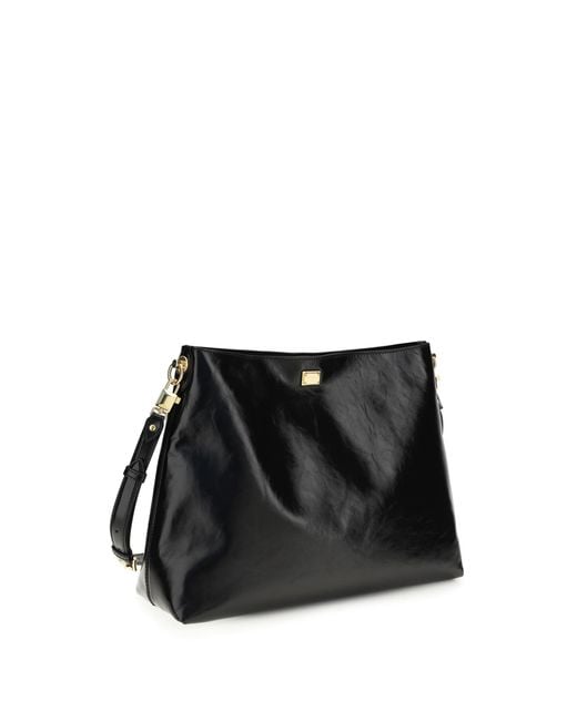 Dolce & Gabbana Black Large Vittoria Leather Shoulder Bag Calf Bos Taurus