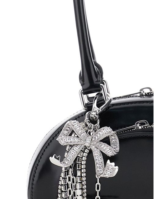 Self-Portrait Black Shoulder Bag With Two Top Handles And Charm Detail On The Front