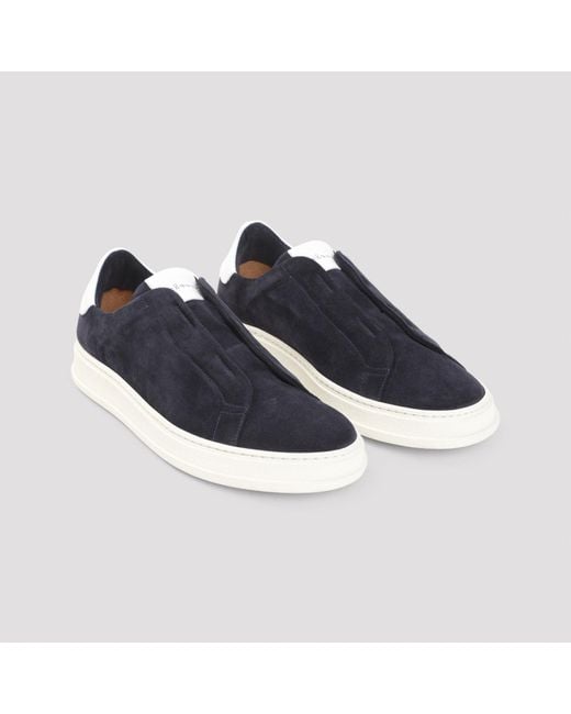 Kiton Blue Suede Calf Leather Sneakers for men